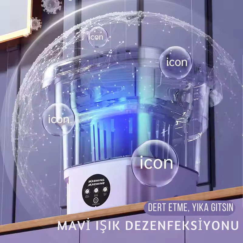 Katlanabilir Mini Çamaşır Makinesi | Portatif Küçük Çamaşır Makinesi, Seyahat & Öğrenci Kullanımı için Otomatik Yıkama