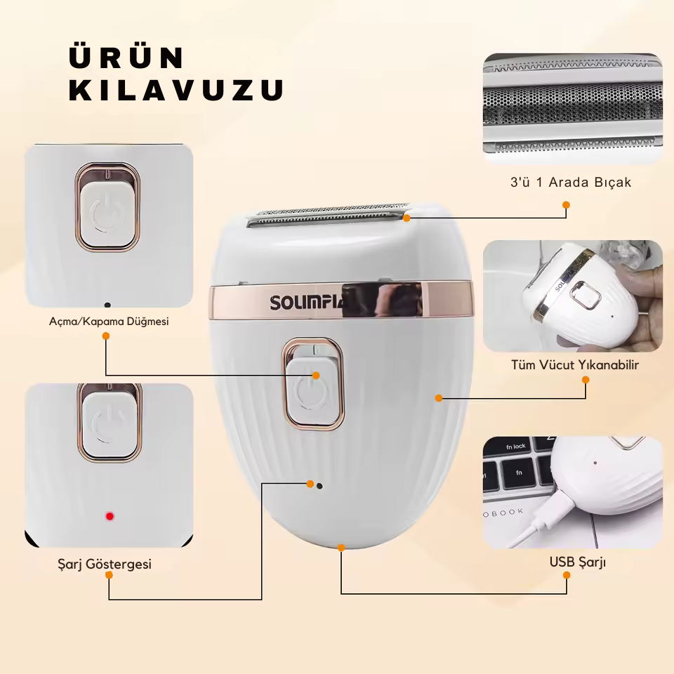 Hatteker Kadın Epilatör | Şarjlı Yüz Tüyü Temizleyici, Bikini Tıraş Makinesi ve Elektrikli Vücut Lady Shaver – Bacak, Koltuk Altı, Kol & Hassas Bölge İçin