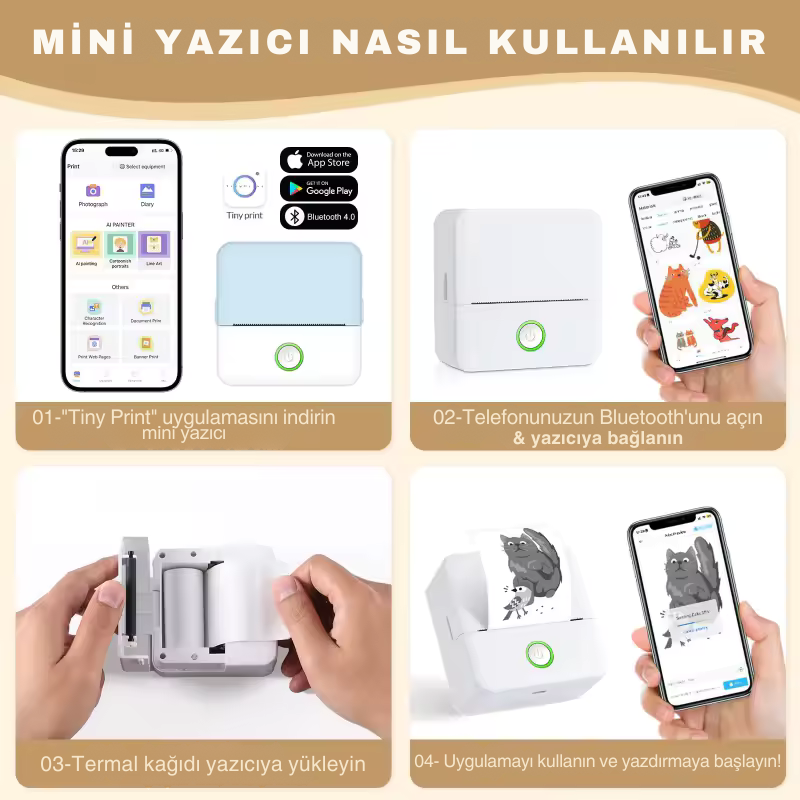 X6 Mini Taşınabilir Termal Yazıcı | Bluetooth Cep Yazıcı, Etiket & Sticker Yazıcı, Mürekkep Gerektirmeyen Termal Fotoğraf ve Not Yazıcı