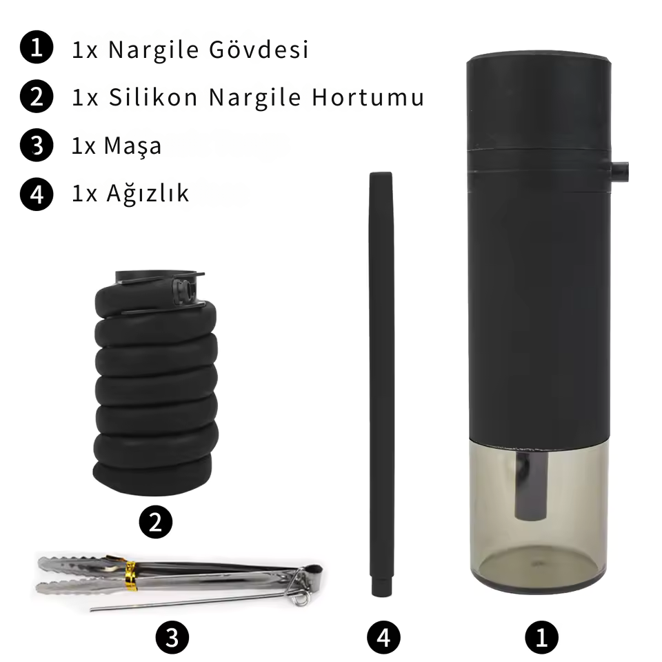 Taşınabilir Araç Nargile Seti – Mini Shisha Silikon Hortumlu, Seyahat ve Outdoor Kullanım İçin