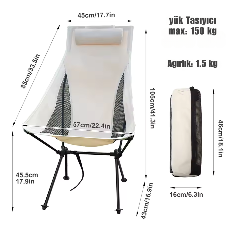 Taşınabilir Katlanır Kamp Sandalyesi – Başlıklı, Hafif Alüminyum Alaşımlı Outdoor & Balıkçı Sandalyesi