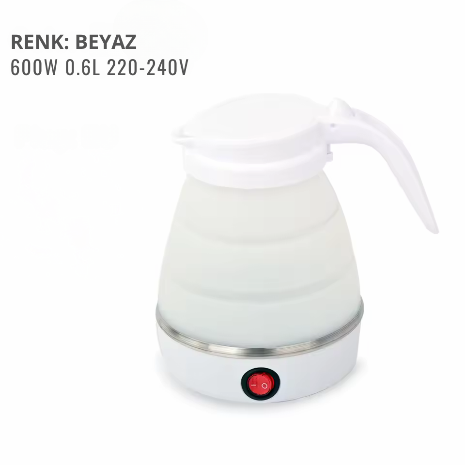 Katlanabilir Elektrikli Kettle 0.6L | Portatif Mini Su Isıtıcı, Seyahat & Ev İçin Silikon Katlanır Çay ve Kahve Isıtıcı (110-220V)