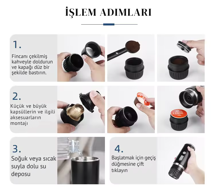 Portatif Elektrikli Mini Kahve Makinesi | Şarjlı Espresso Makinesi, Seyahat & Araba Kullanımı İçin Taşınabilir Coffee Maker