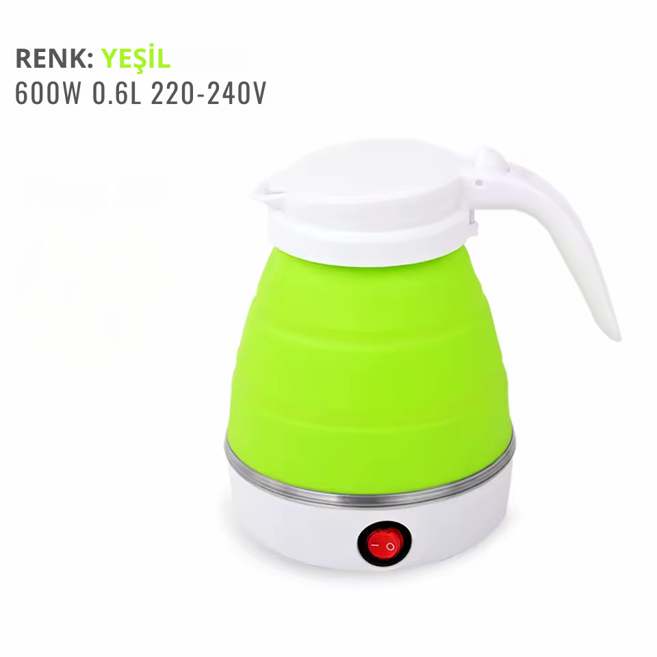 Katlanabilir Elektrikli Kettle 0.6L | Portatif Mini Su Isıtıcı, Seyahat & Ev İçin Silikon Katlanır Çay ve Kahve Isıtıcı (110-220V)