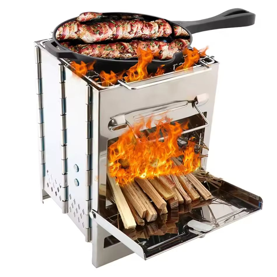 Taşınabilir Katlanır Paslanmaz Çelik Kamp Ocağı – Mangal, Odun & Kömür Sobası, Outdoor BBQ & Isıtıcı