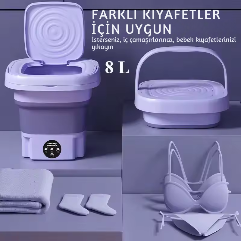 Katlanabilir Mini Çamaşır Makinesi | Portatif Küçük Çamaşır Makinesi, Seyahat & Öğrenci Kullanımı için Otomatik Yıkama