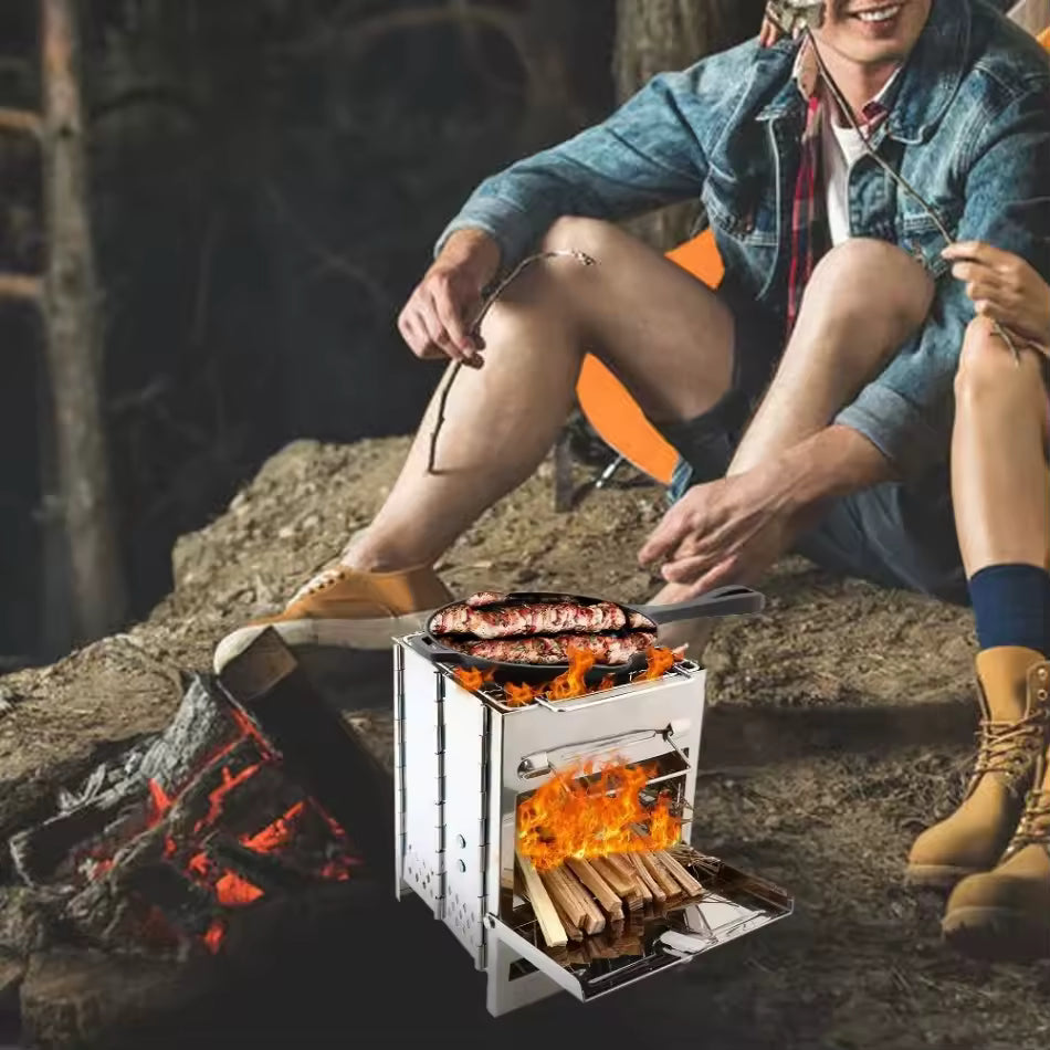 Taşınabilir Katlanır Paslanmaz Çelik Kamp Ocağı – Mangal, Odun & Kömür Sobası, Outdoor BBQ & Isıtıcı