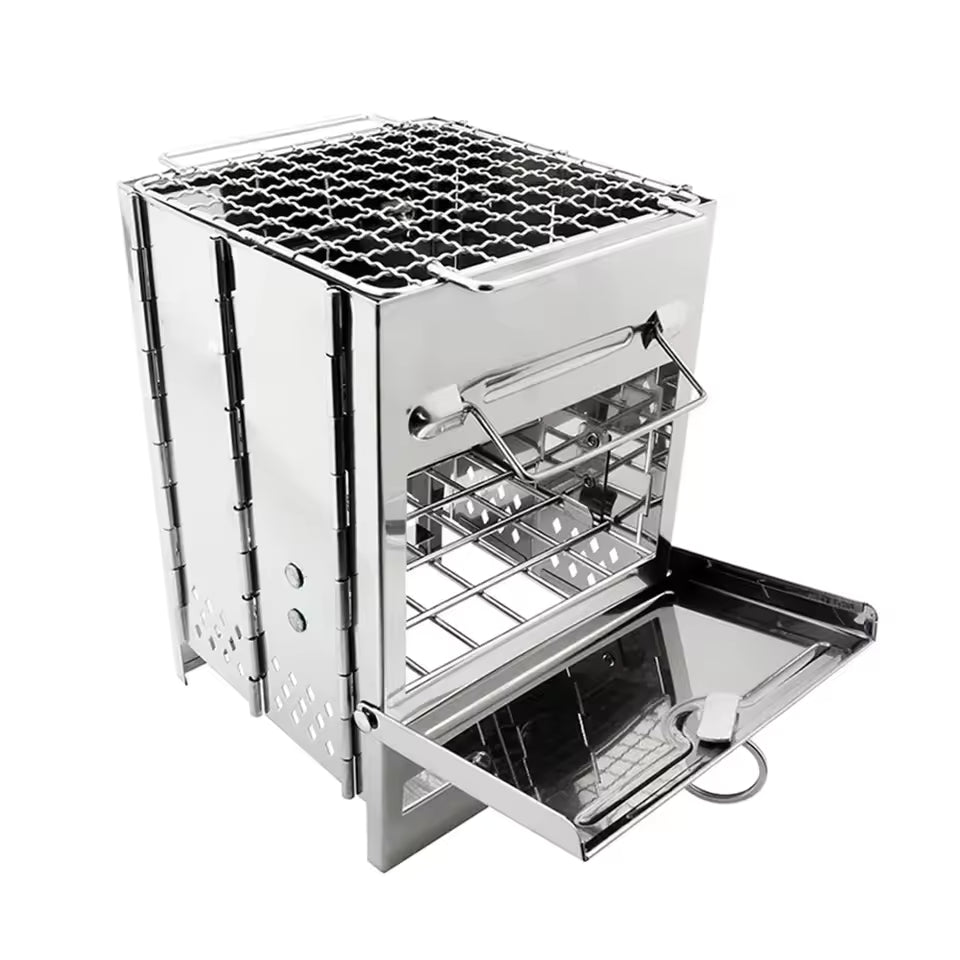 Taşınabilir Katlanır Paslanmaz Çelik Kamp Ocağı – Mangal, Odun & Kömür Sobası, Outdoor BBQ & Isıtıcı