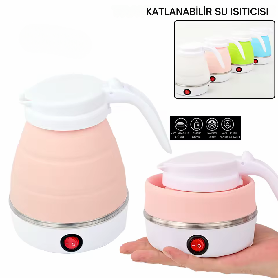 Katlanabilir Elektrikli Kettle 0.6L | Portatif Mini Su Isıtıcı, Seyahat & Ev İçin Silikon Katlanır Çay ve Kahve Isıtıcı (110-220V)