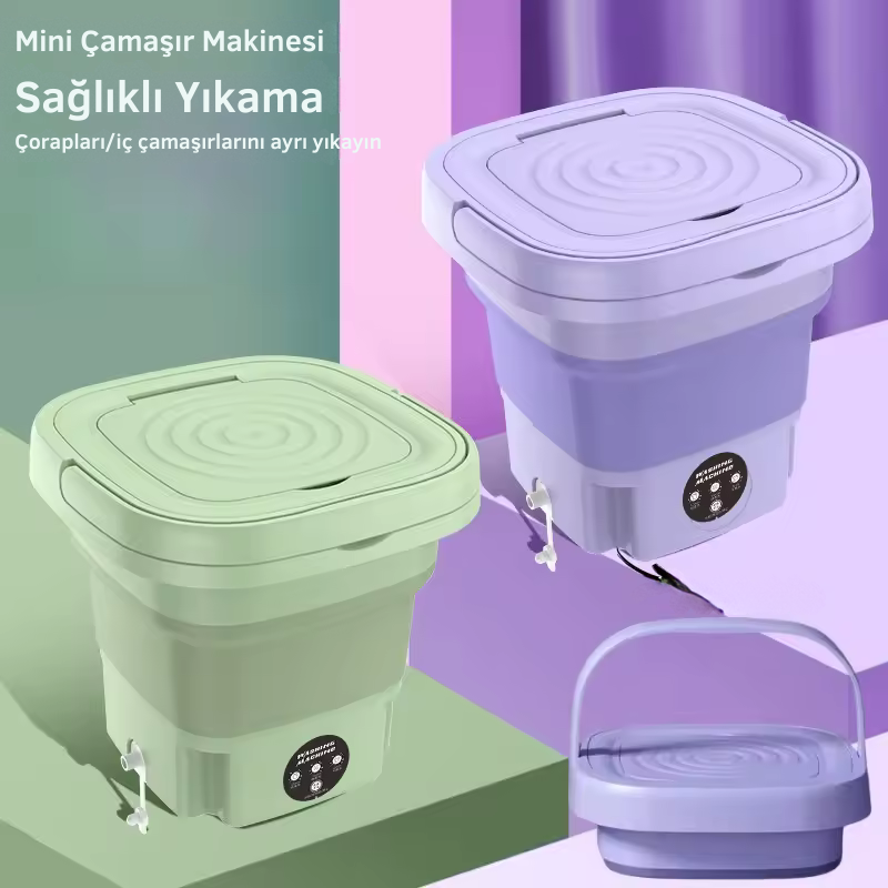 Katlanabilir Mini Çamaşır Makinesi | Portatif Küçük Çamaşır Makinesi, Seyahat & Öğrenci Kullanımı için Otomatik Yıkama